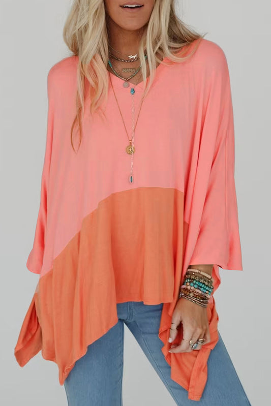 Orange V Neck Oversized Top