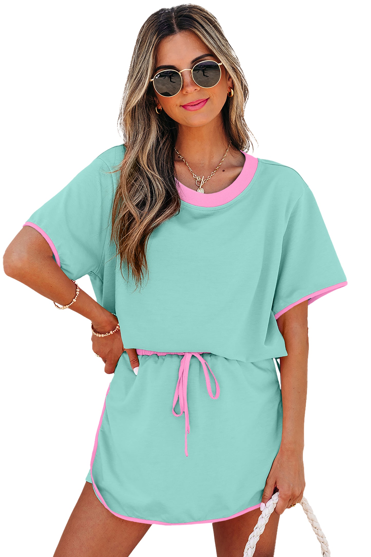 Contrast Trim Skort Set