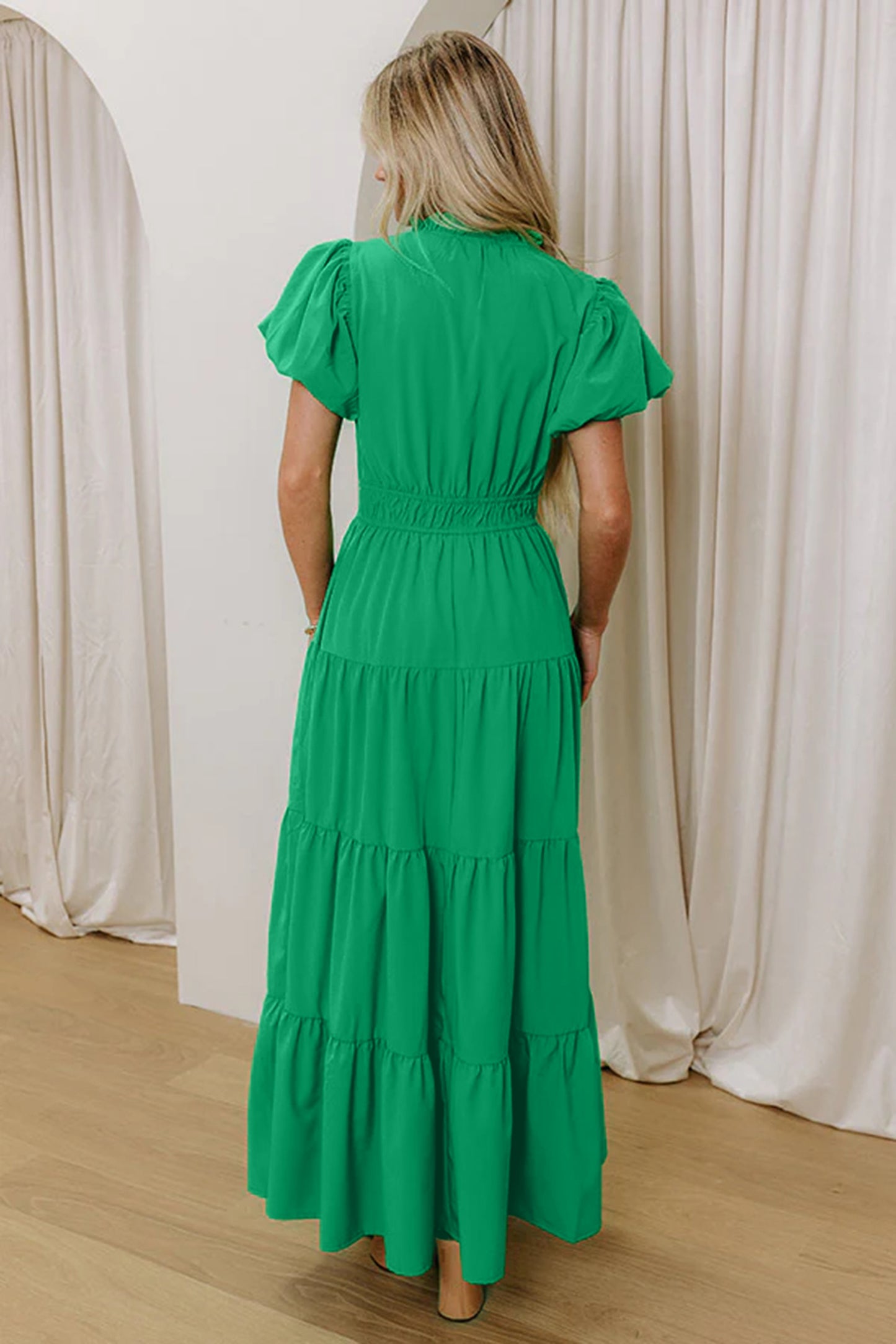 Solid Color V Neck Maxi Dress