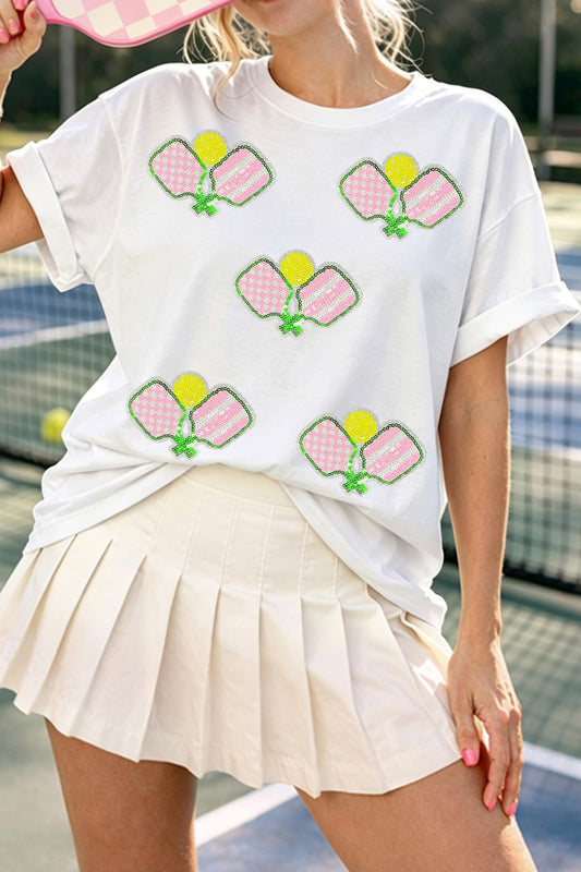 White Sequin Pickleball Tee