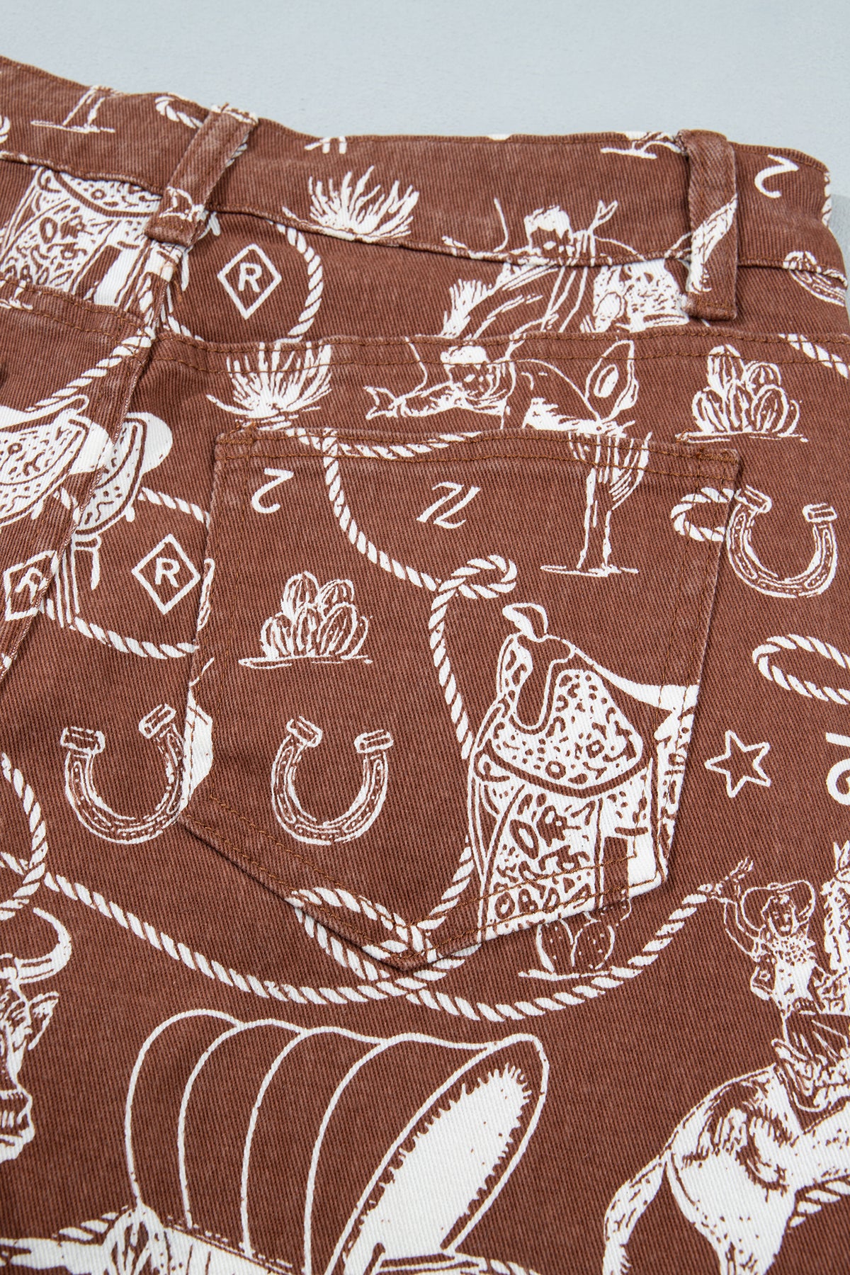 Brown Western Print Jeans