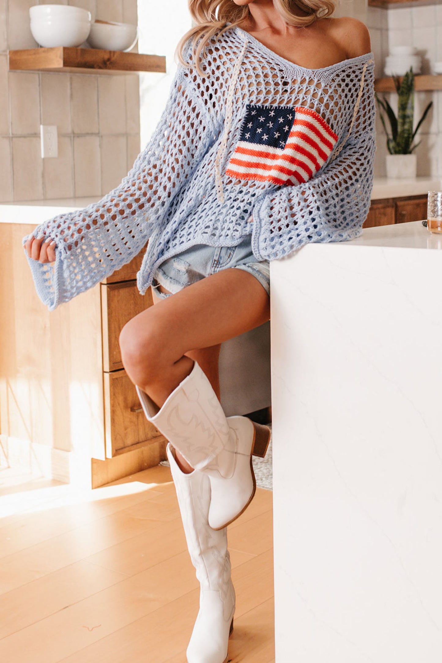 Crochet Knit American Flag Hoodie