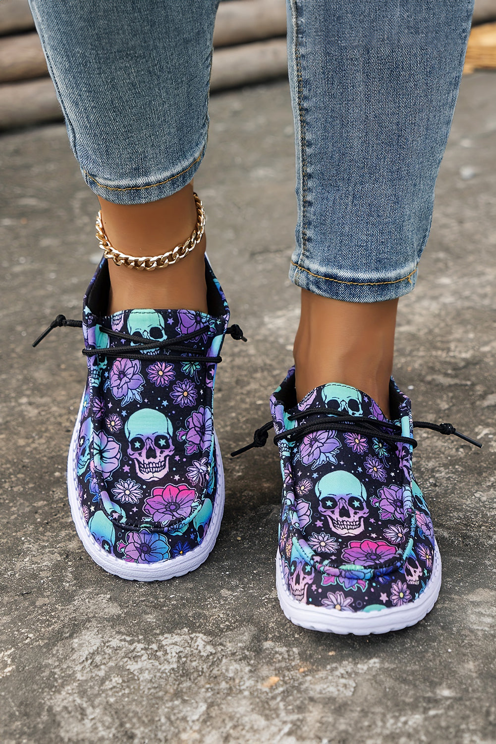 Sugar Skull Print Lace Up Shoes