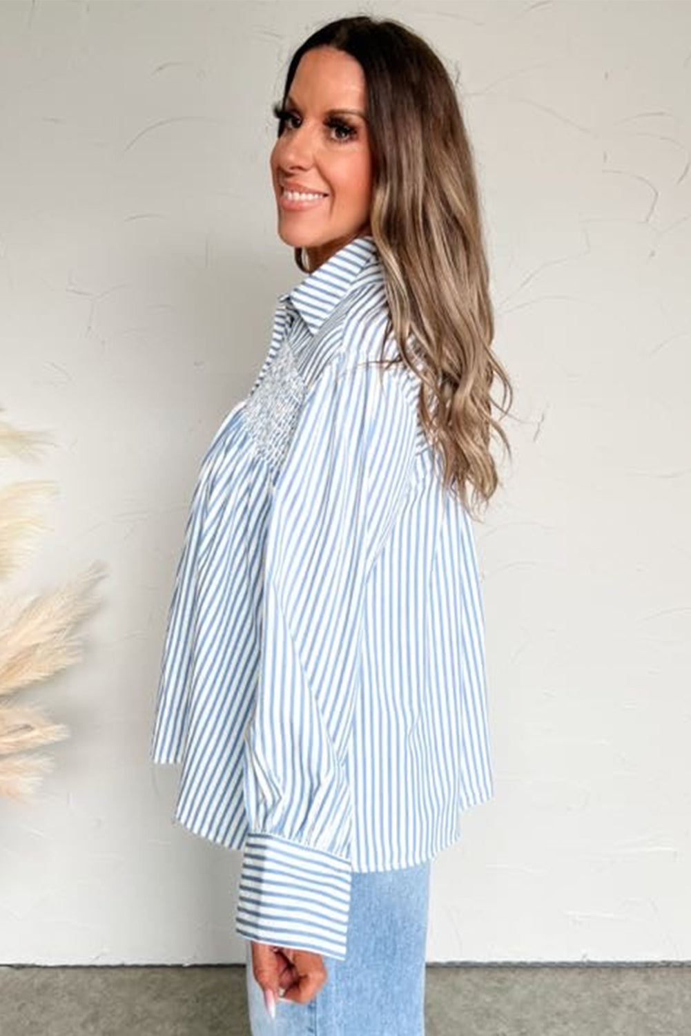 Striped Smocked Popover Shirt
