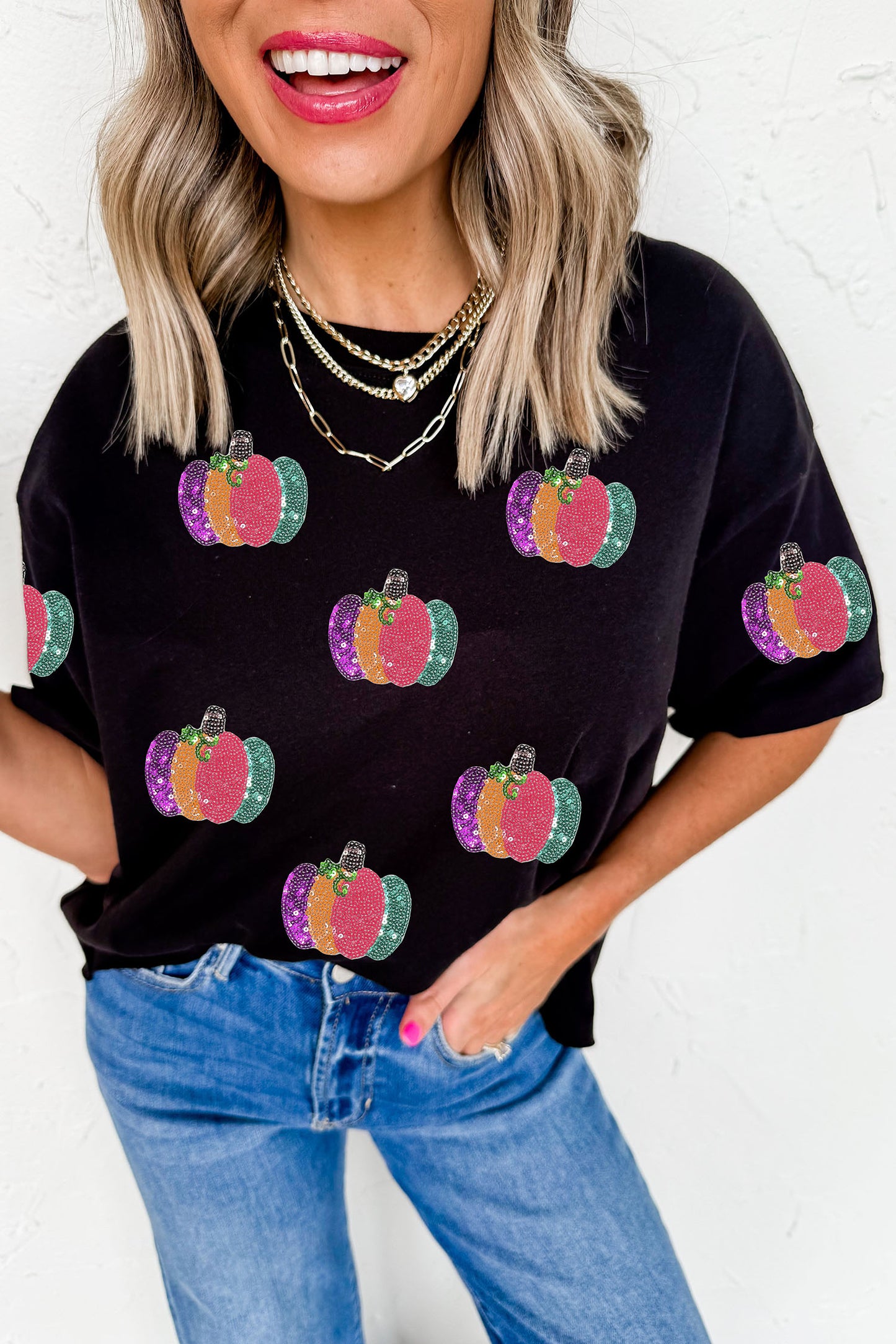 Sequined Pumpkin  T Shirt