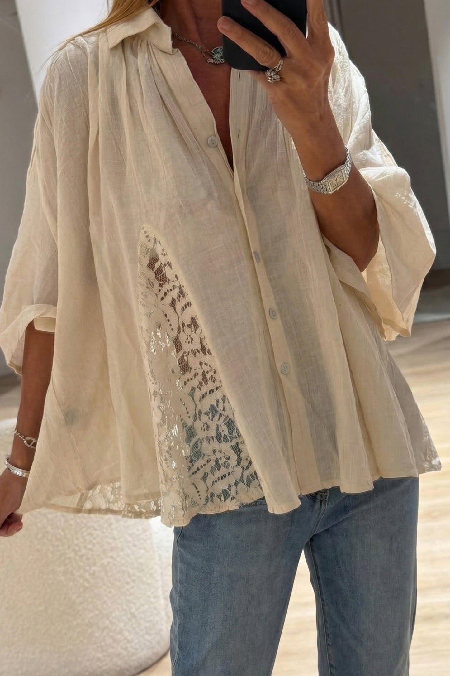 Gauze & Lace Flowy Shirt