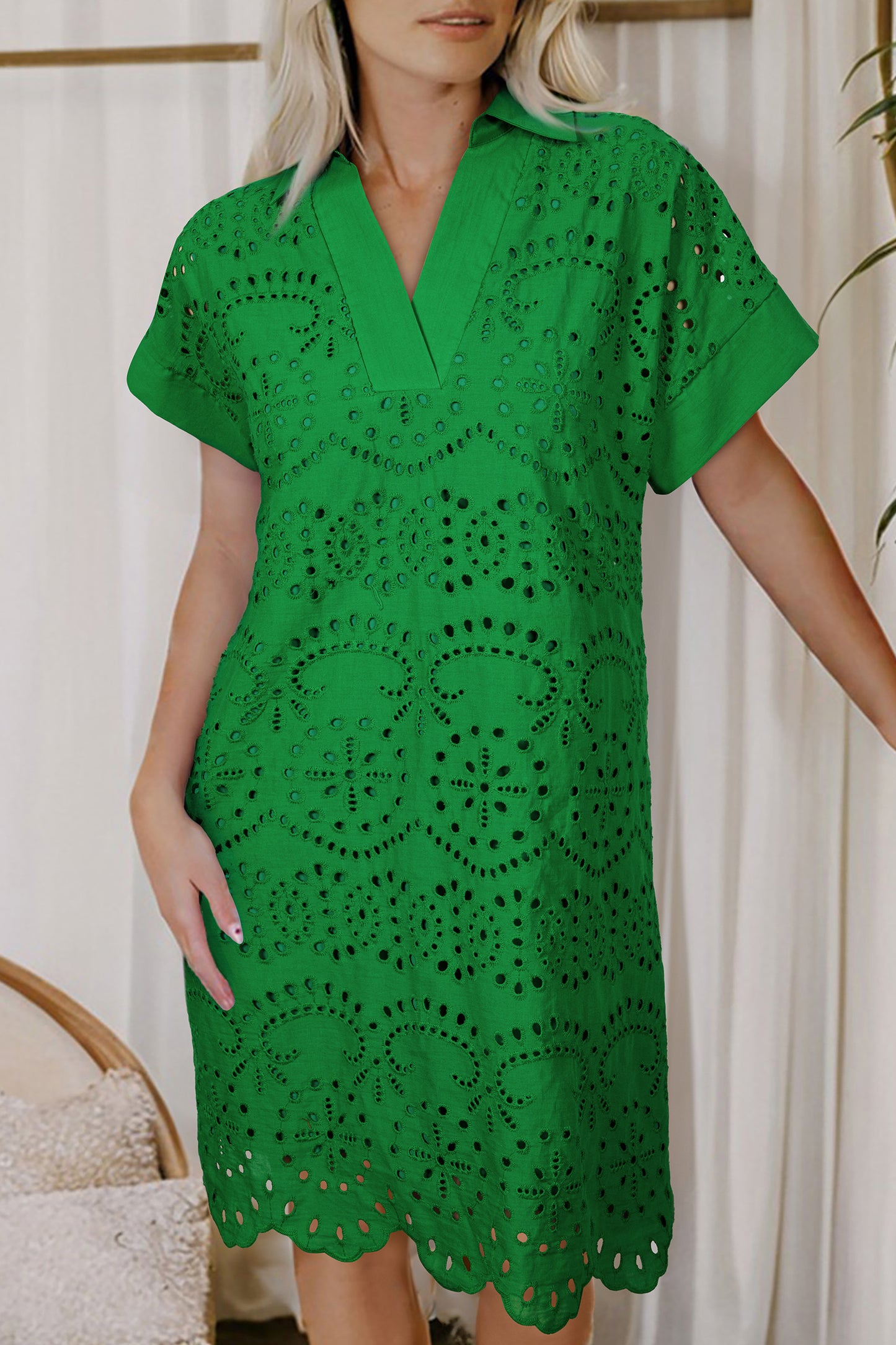Green Eyelet Shift Dress