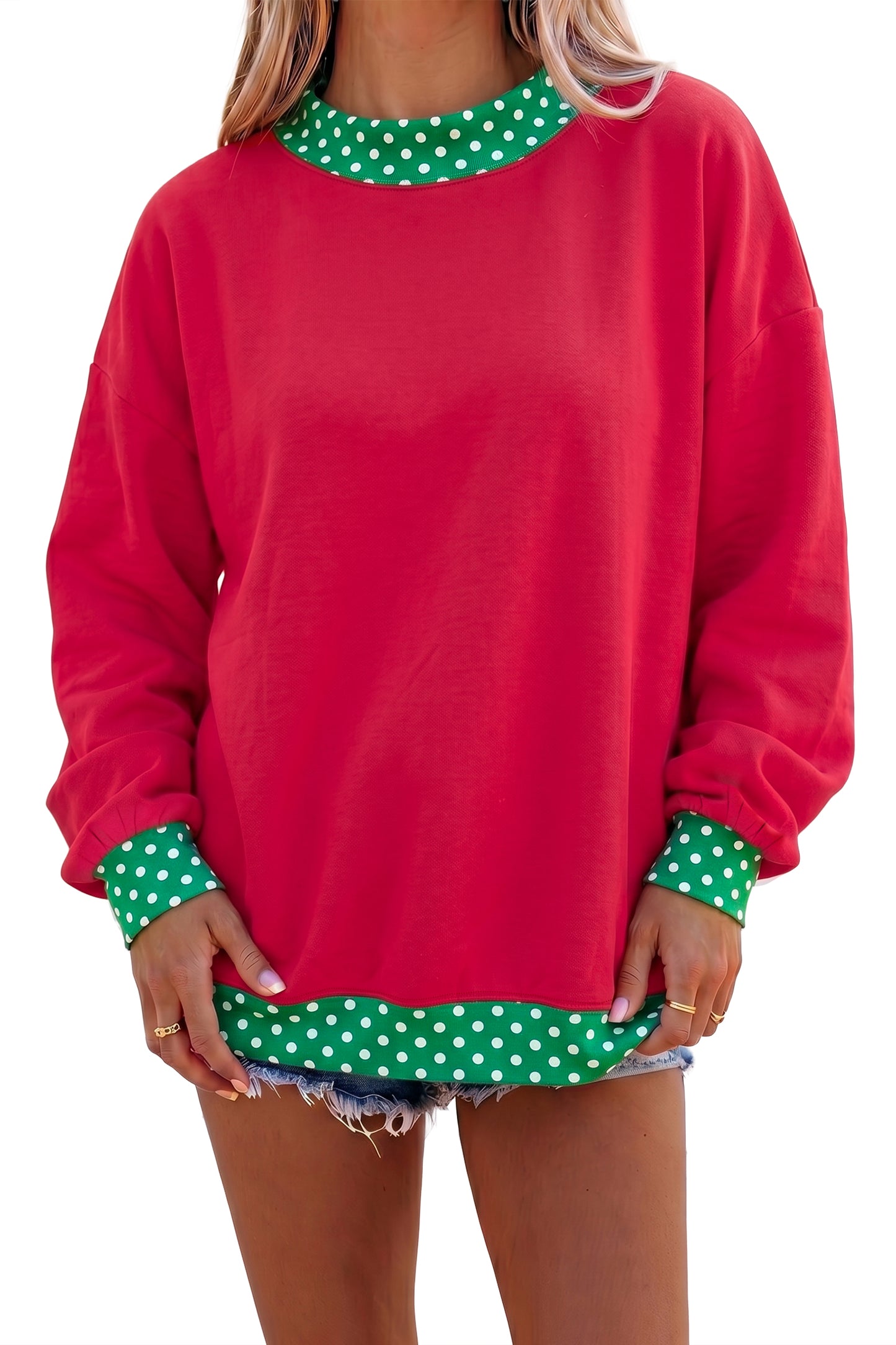 Polka Dot Trim Oversized Sweatshirt