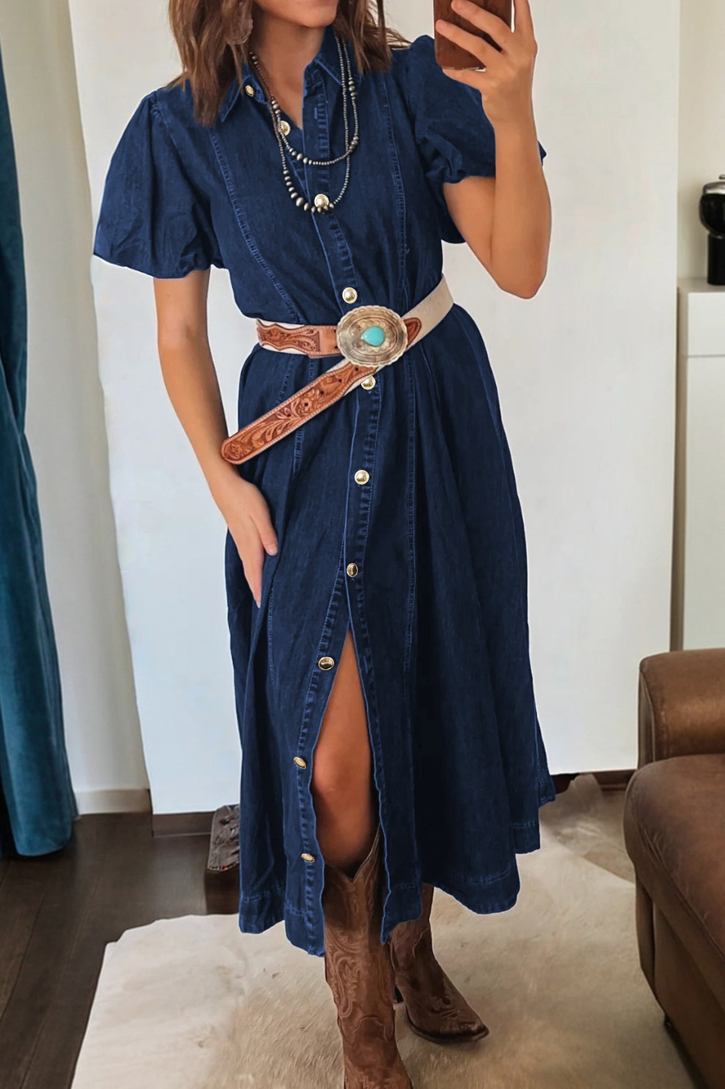 Denim Button Front Dress