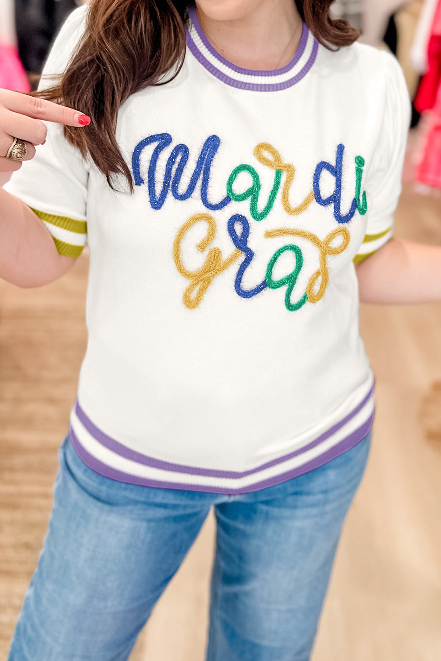 Mardi Gras Short Sleeve Sweater