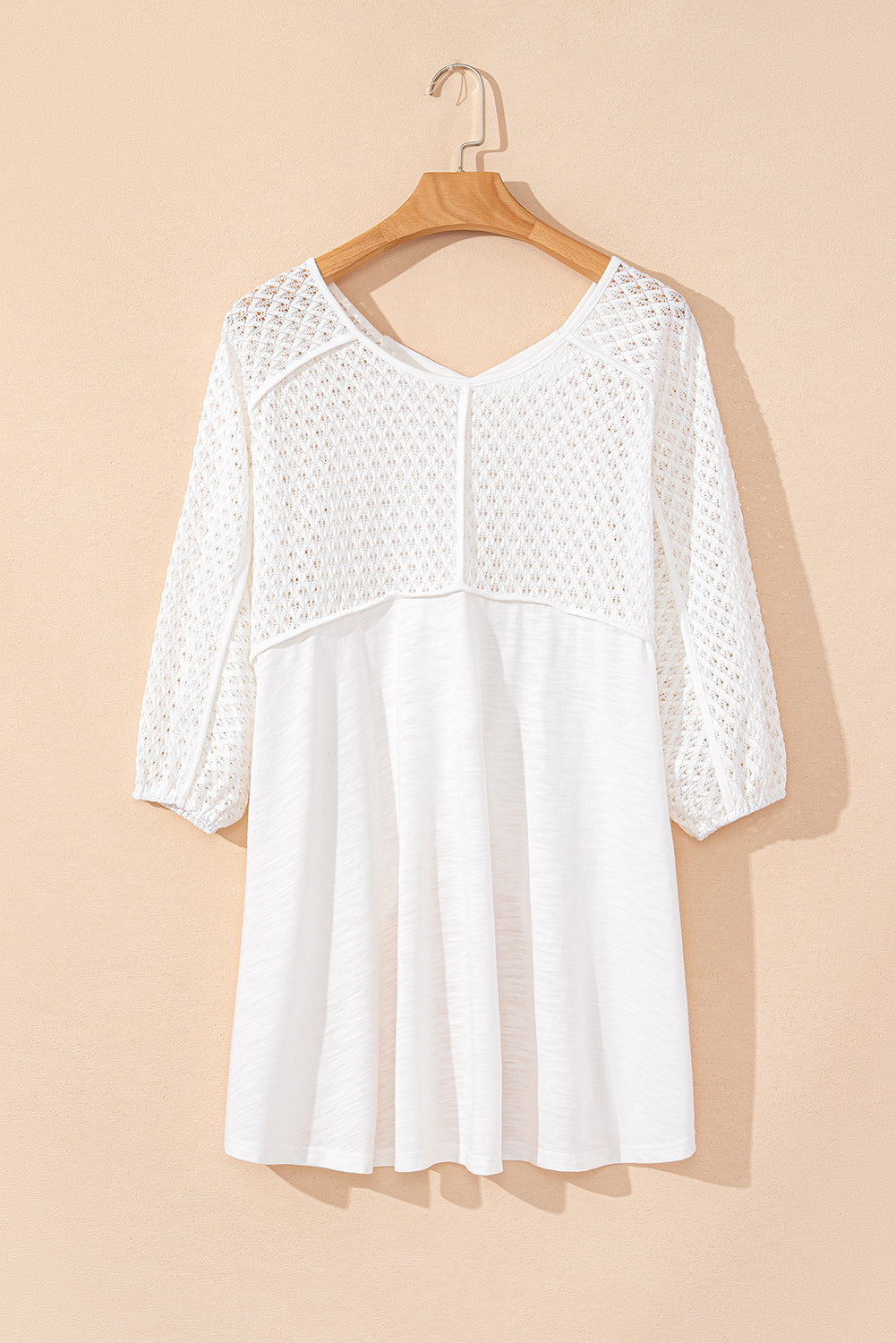 White Eyelet Patchwork Oversized Top
