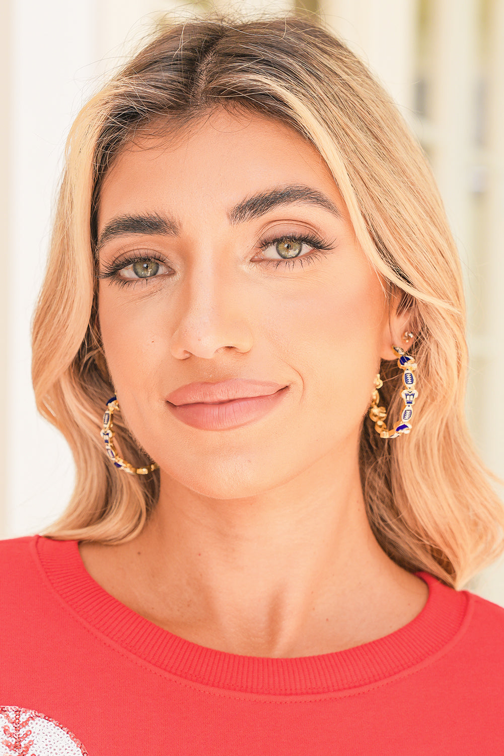 Blue Football Game Day Hoop Earrings