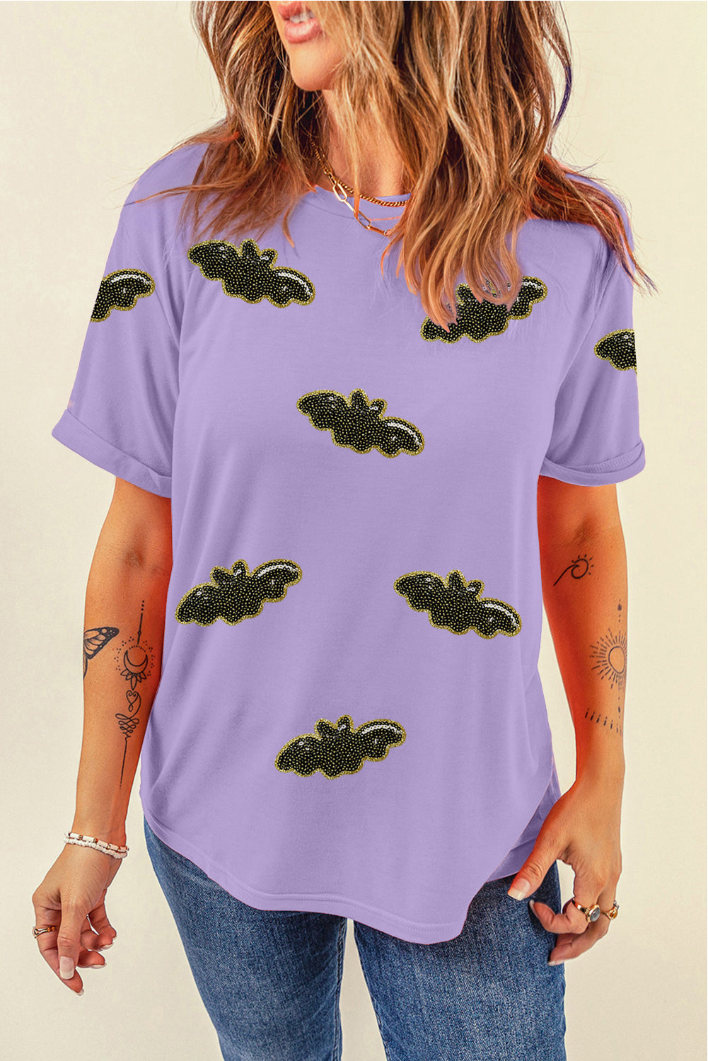 Sequin Purple Halloween Bat T Shirt