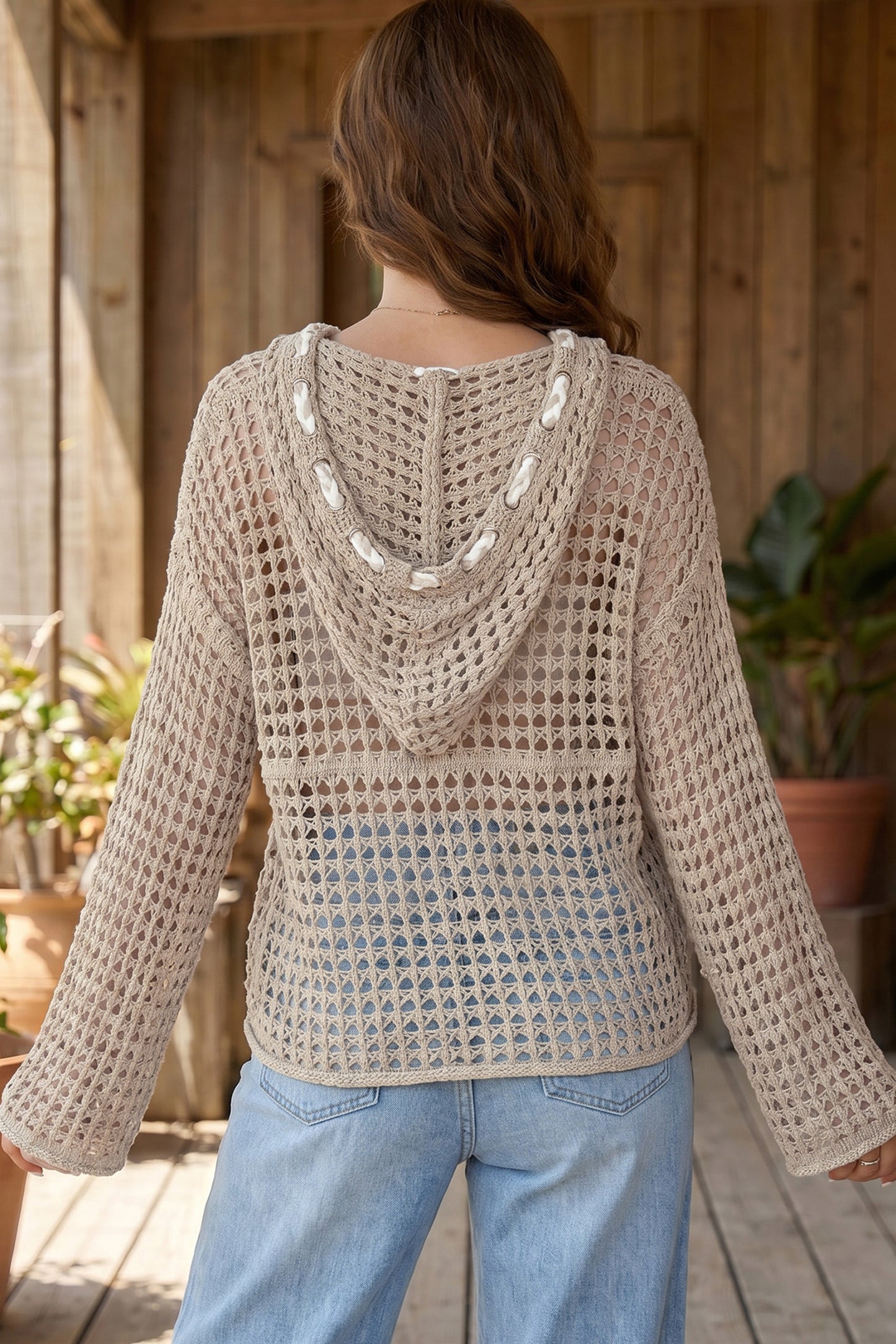 Star Crochet Hooded Sweater