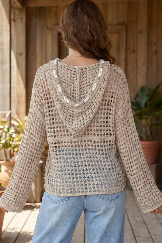Star Crochet Hooded Sweater