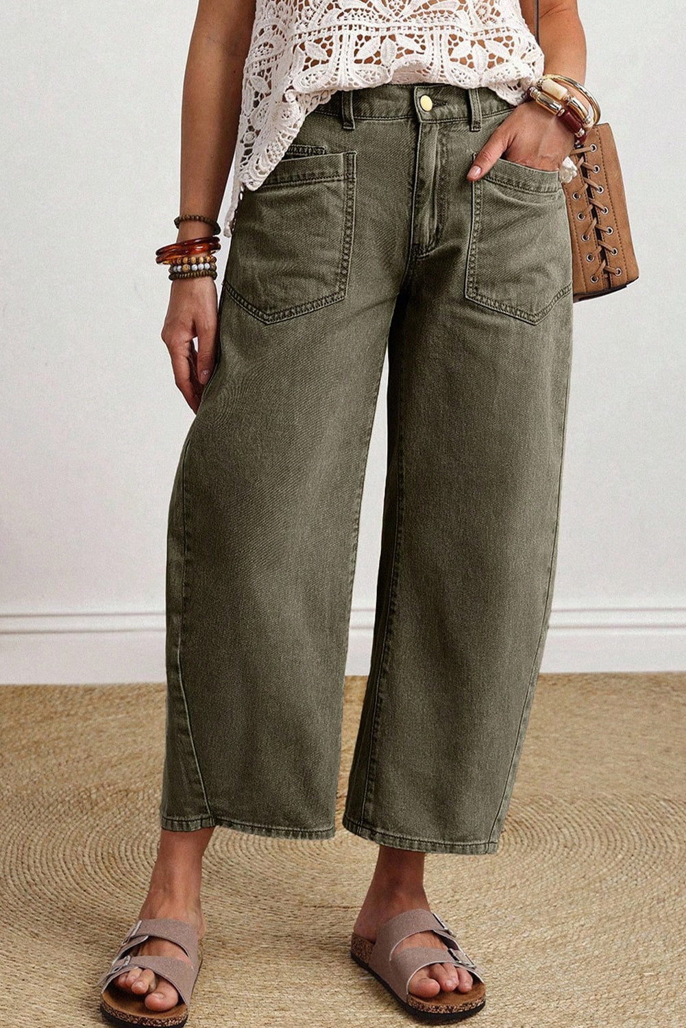 Patch Pocket Ankle-length Barrel Jeans