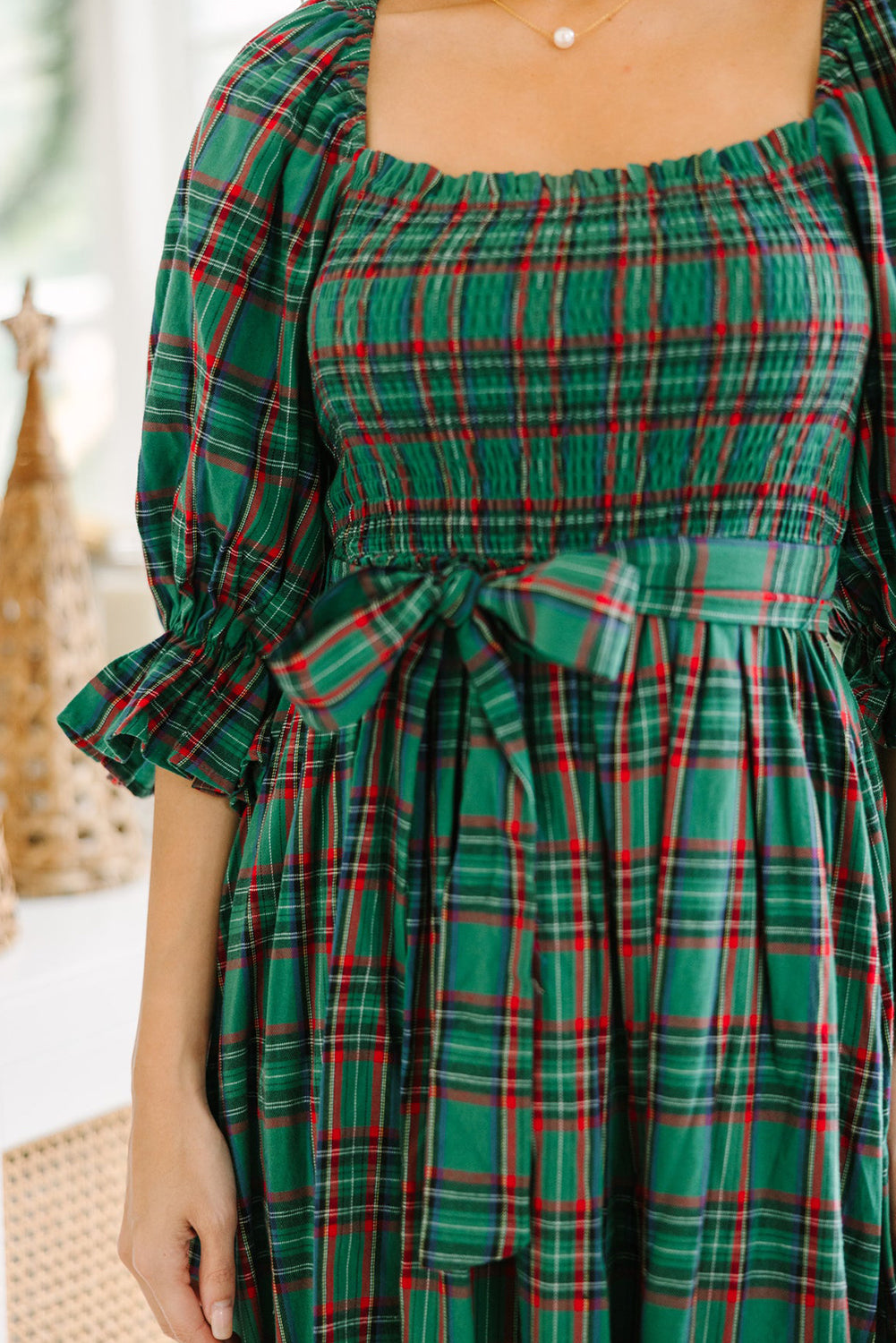 Christmas Plaid Flared Midi Dress
