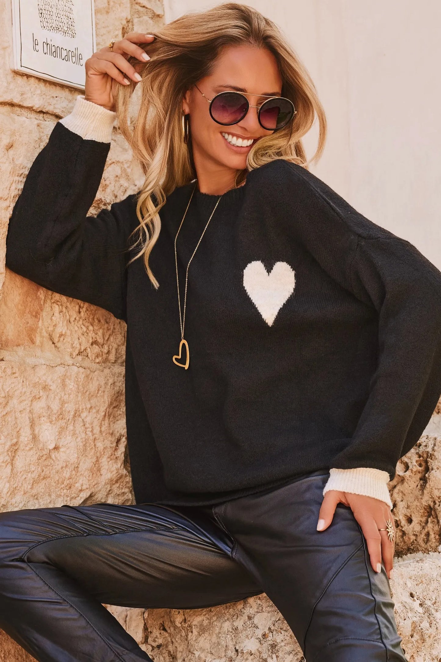 Heart Detail Oversized Sweater