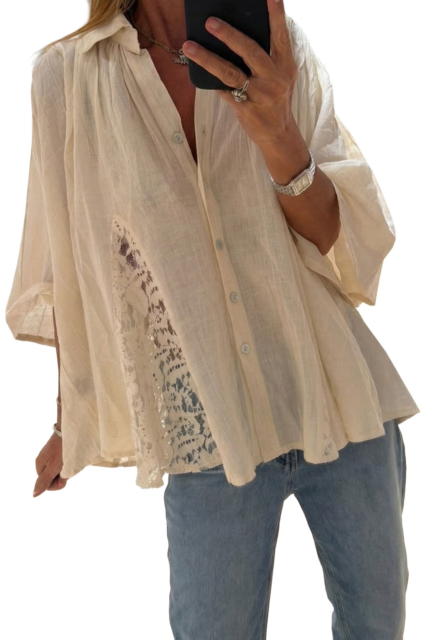 Gauze & Lace Flowy Shirt