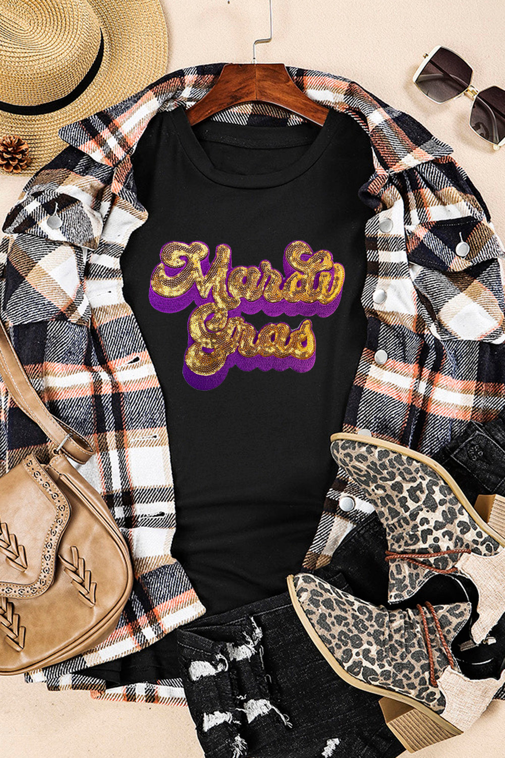 Black Mardi Gras Sequin Tee