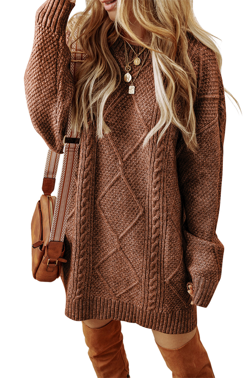 Black Cable Knit Drop Shoulder Loose Fit Sweater Dress Black / S / 100%Polyester Black Cable Knit Drop Shoulder Loose Fit Sweater Dress Black / S / 100%Polyester