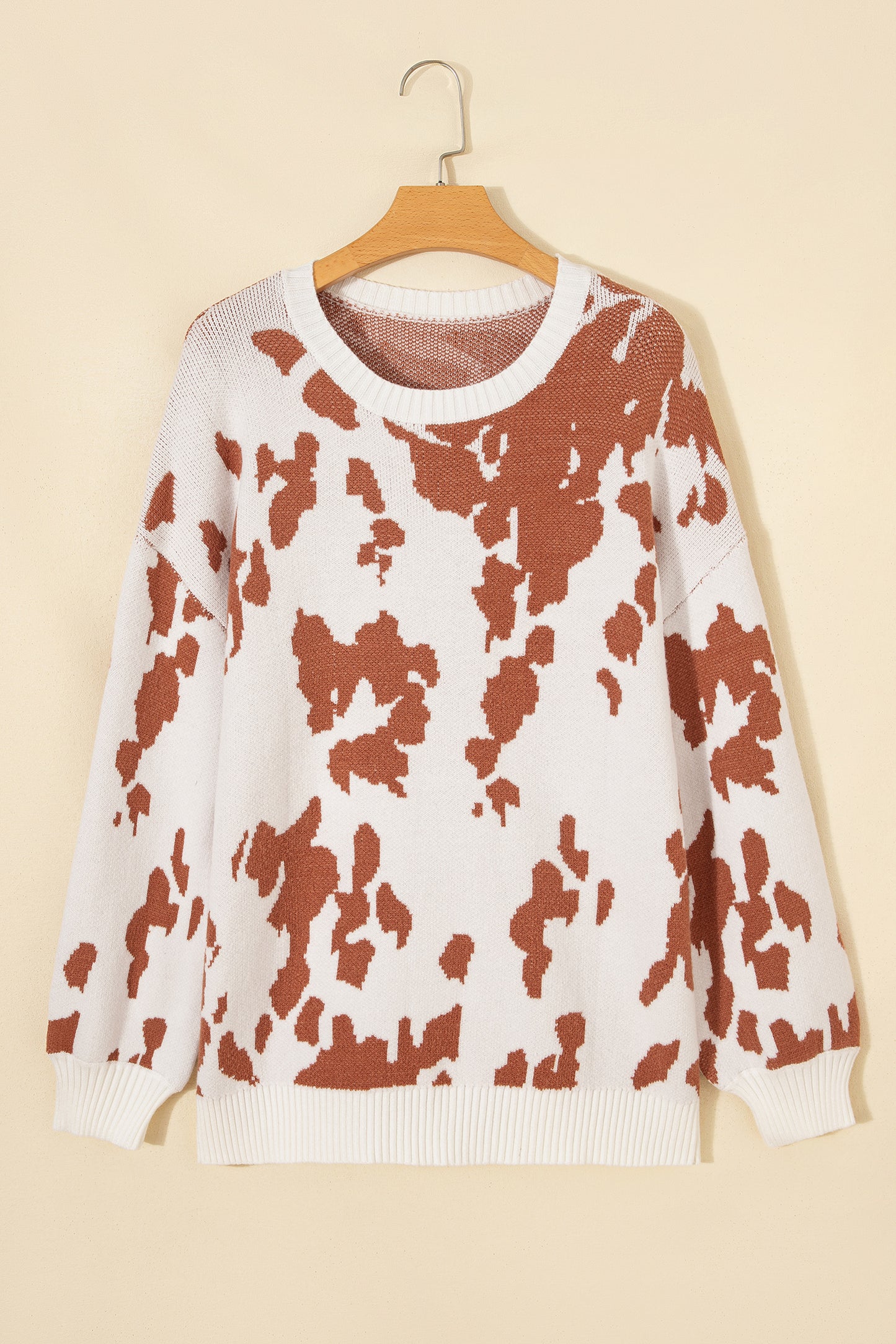 Khaki Cow Print Neck Sweater