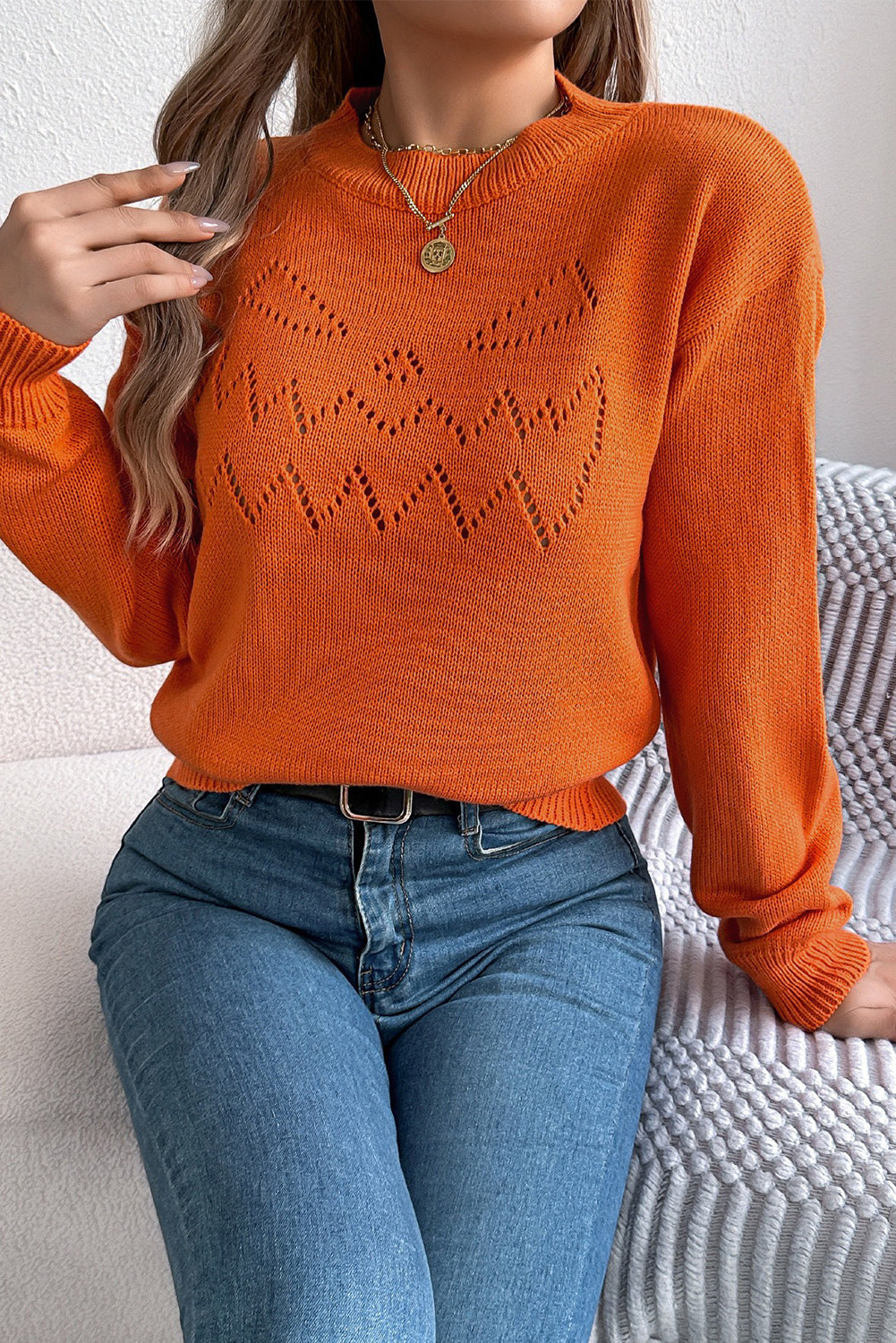 Halloween Jack O' Lantern Pointelle Sweater