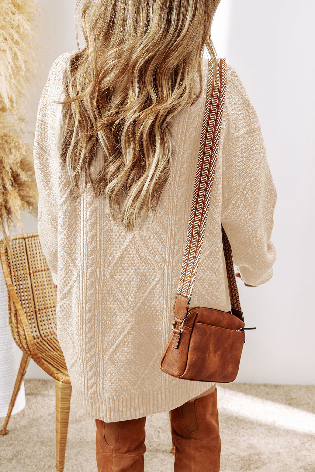 Relaxed Cable Knit  Sweater Dress
