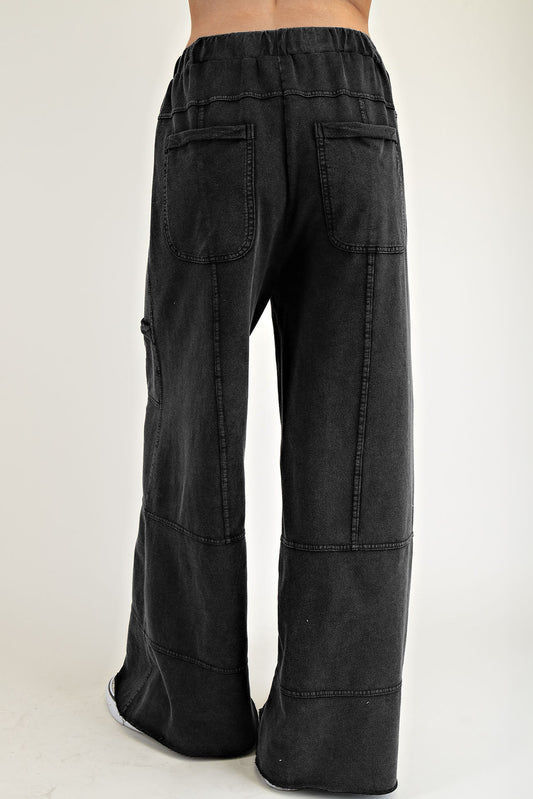Mineral Wash Wide Leg Cargo Pants