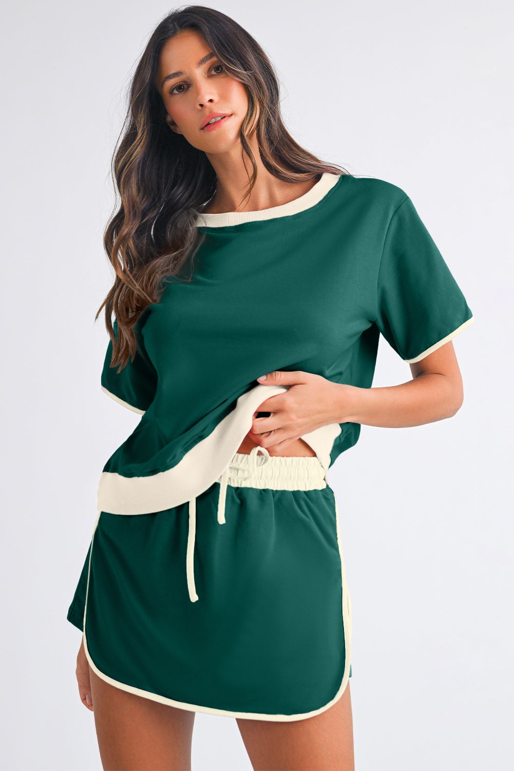 Contrast Trim Skort Set