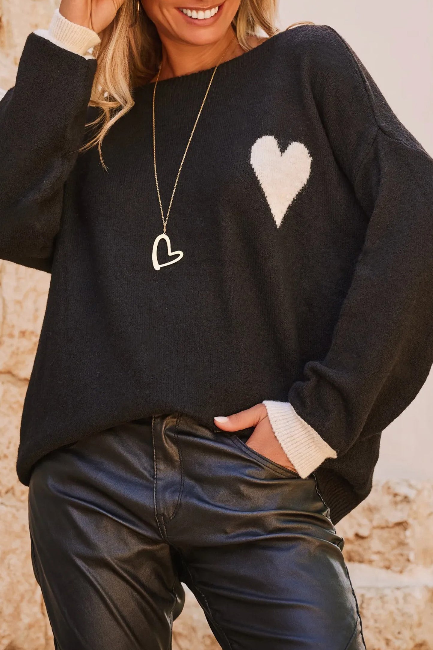 Heart Detail Oversized Sweater