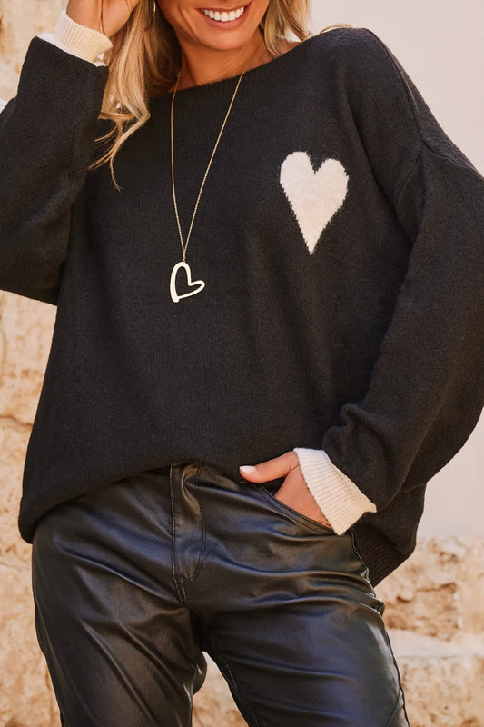 Heart Detail Oversized Sweater