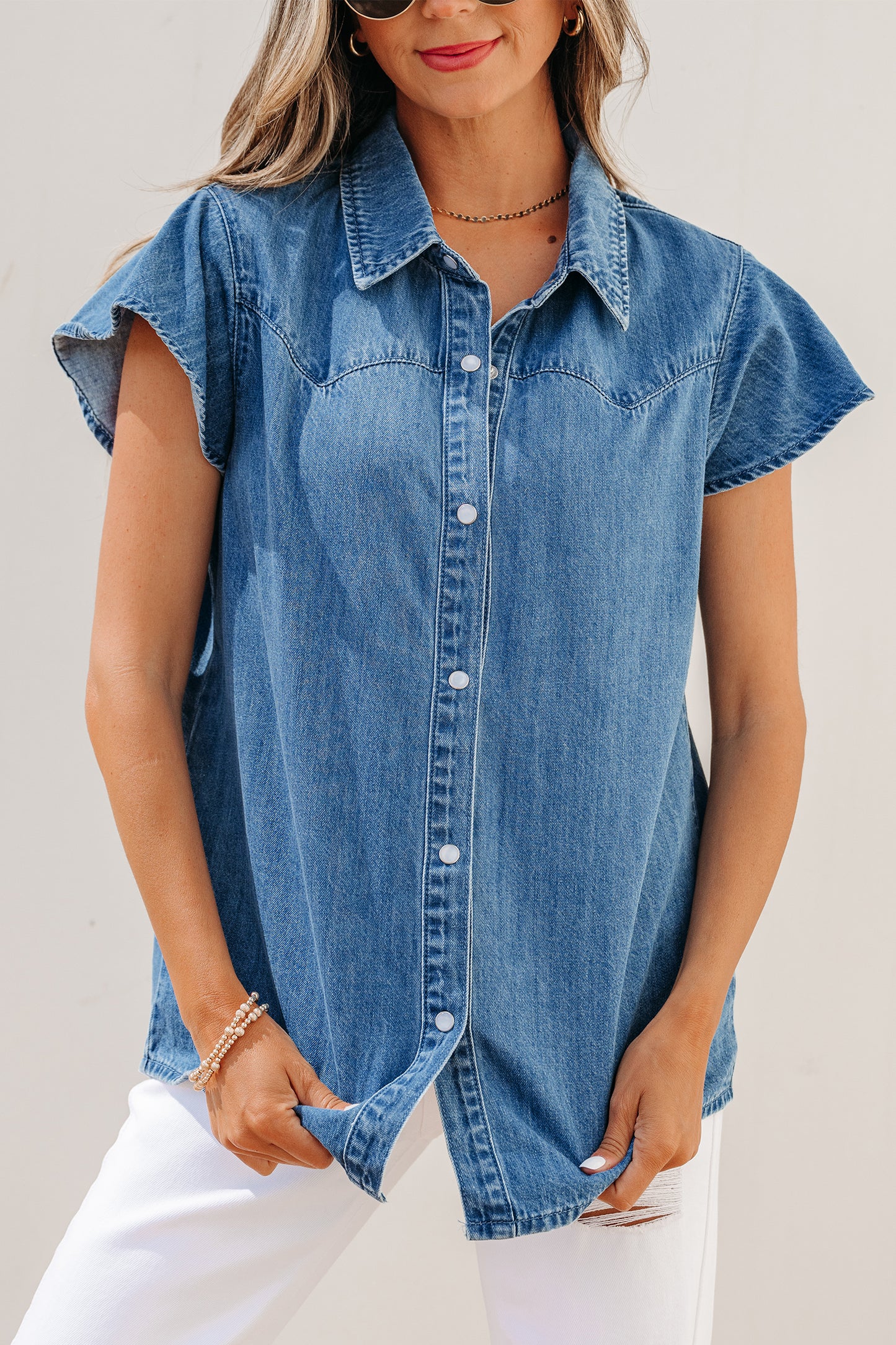 Ruffled Denim Shirt
