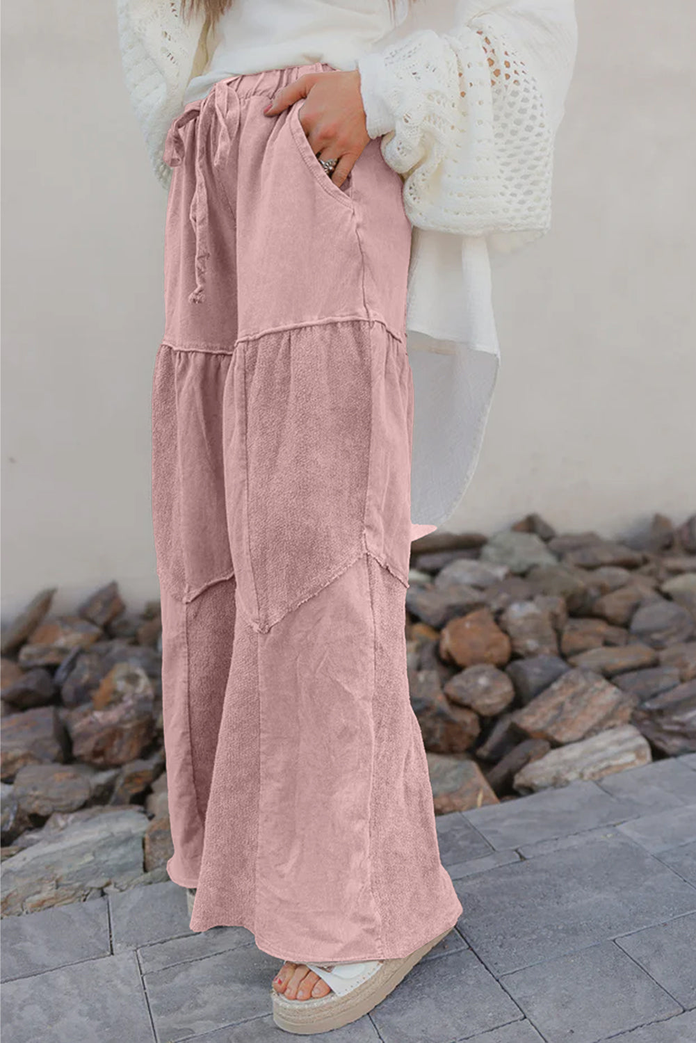Mineral Wash Tiered Wide Leg Pants
