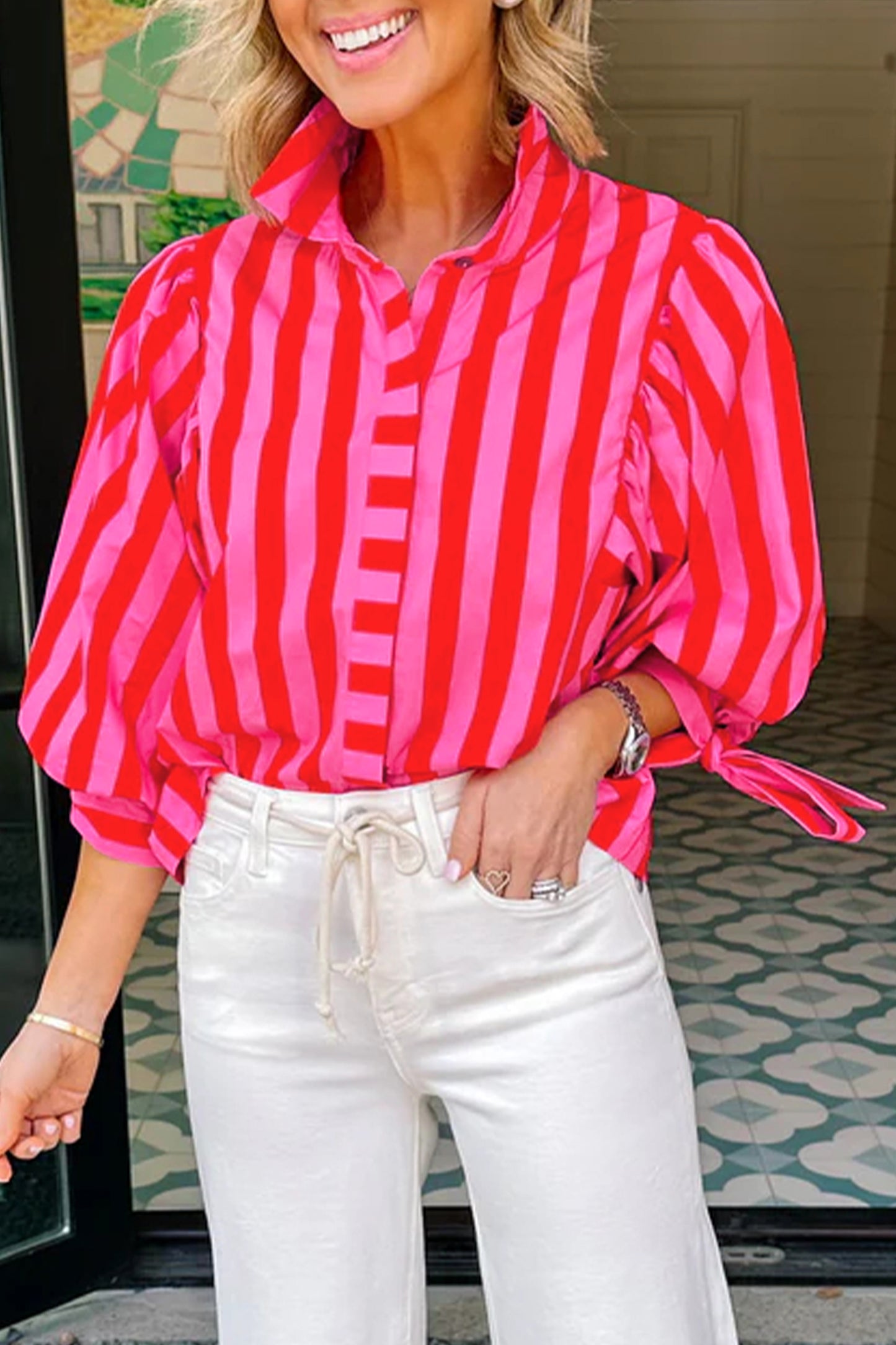 Stripe Puff Sleeve Shirt