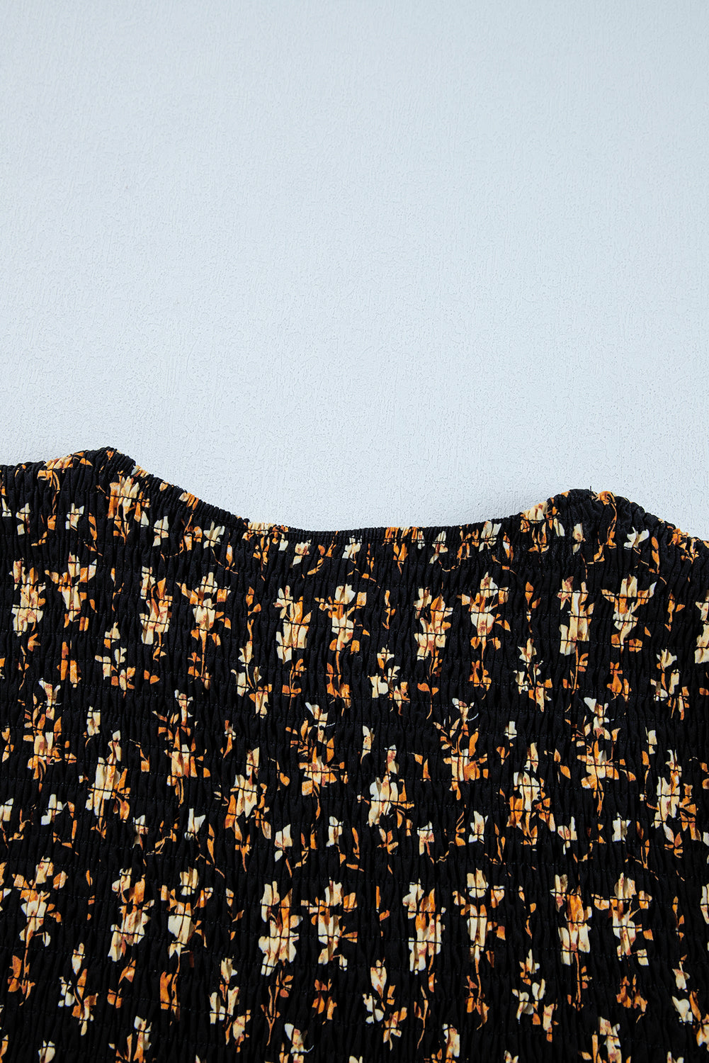 Black Floral Smocked Top