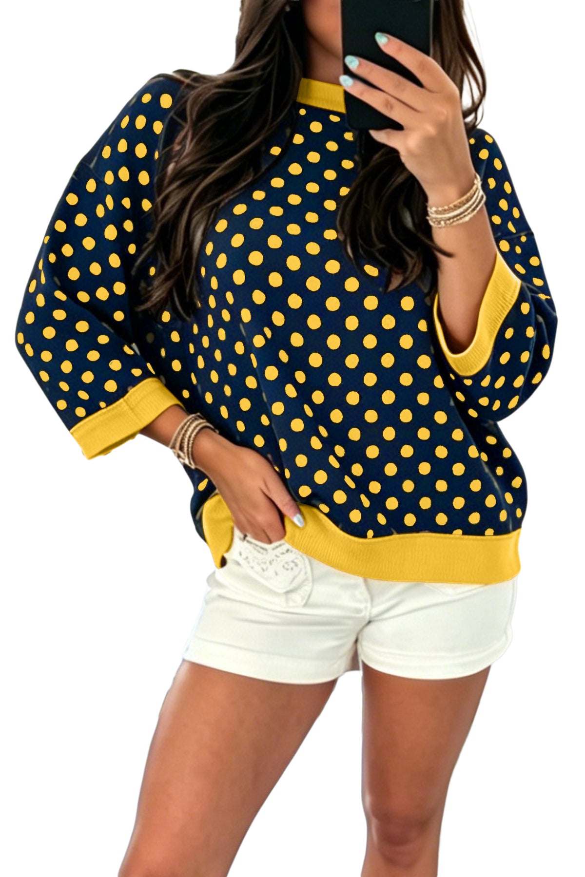 Blue & Gold Polka Dot Top