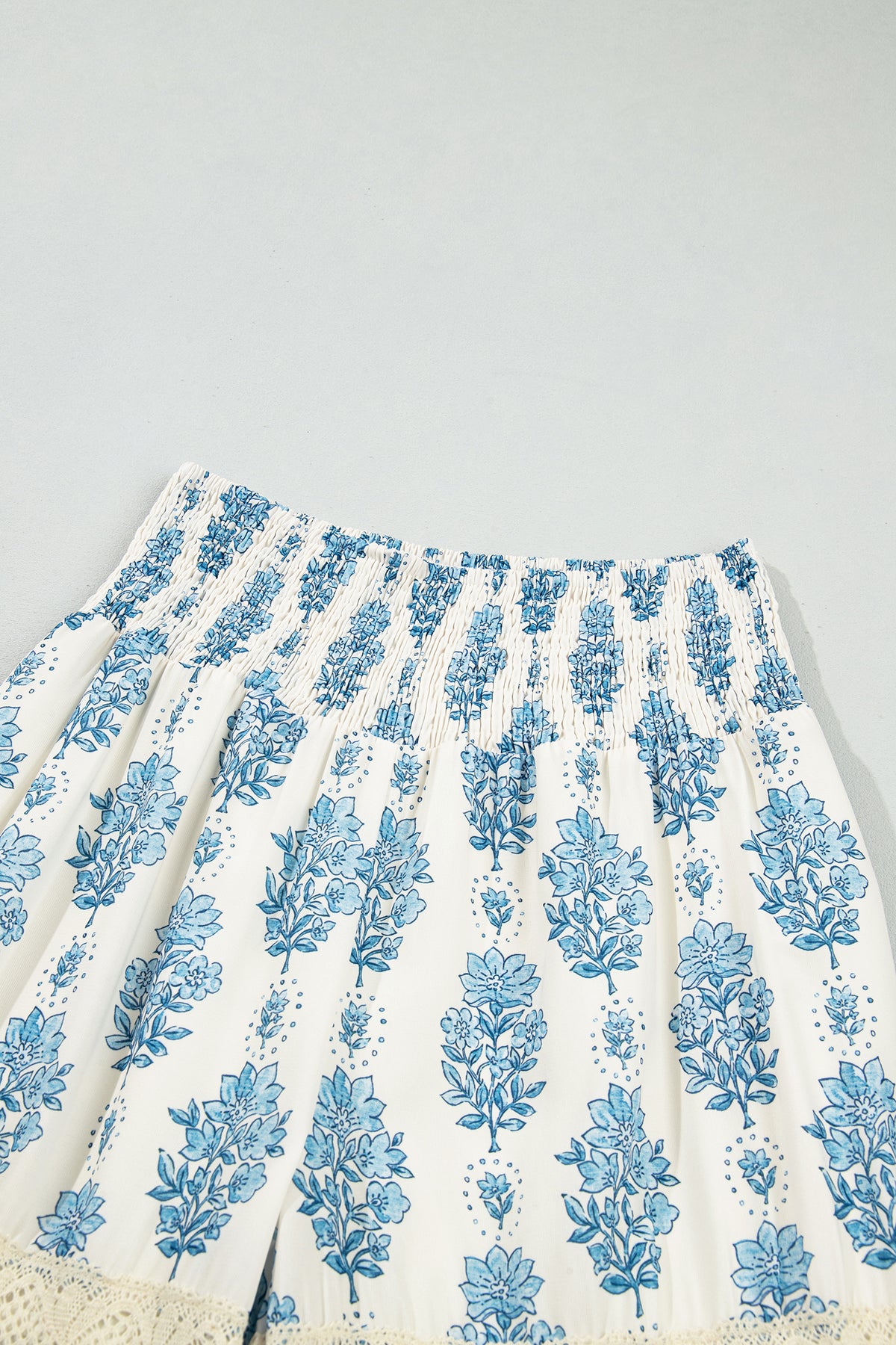 Blue Floral Leg Pants with Lace Detail