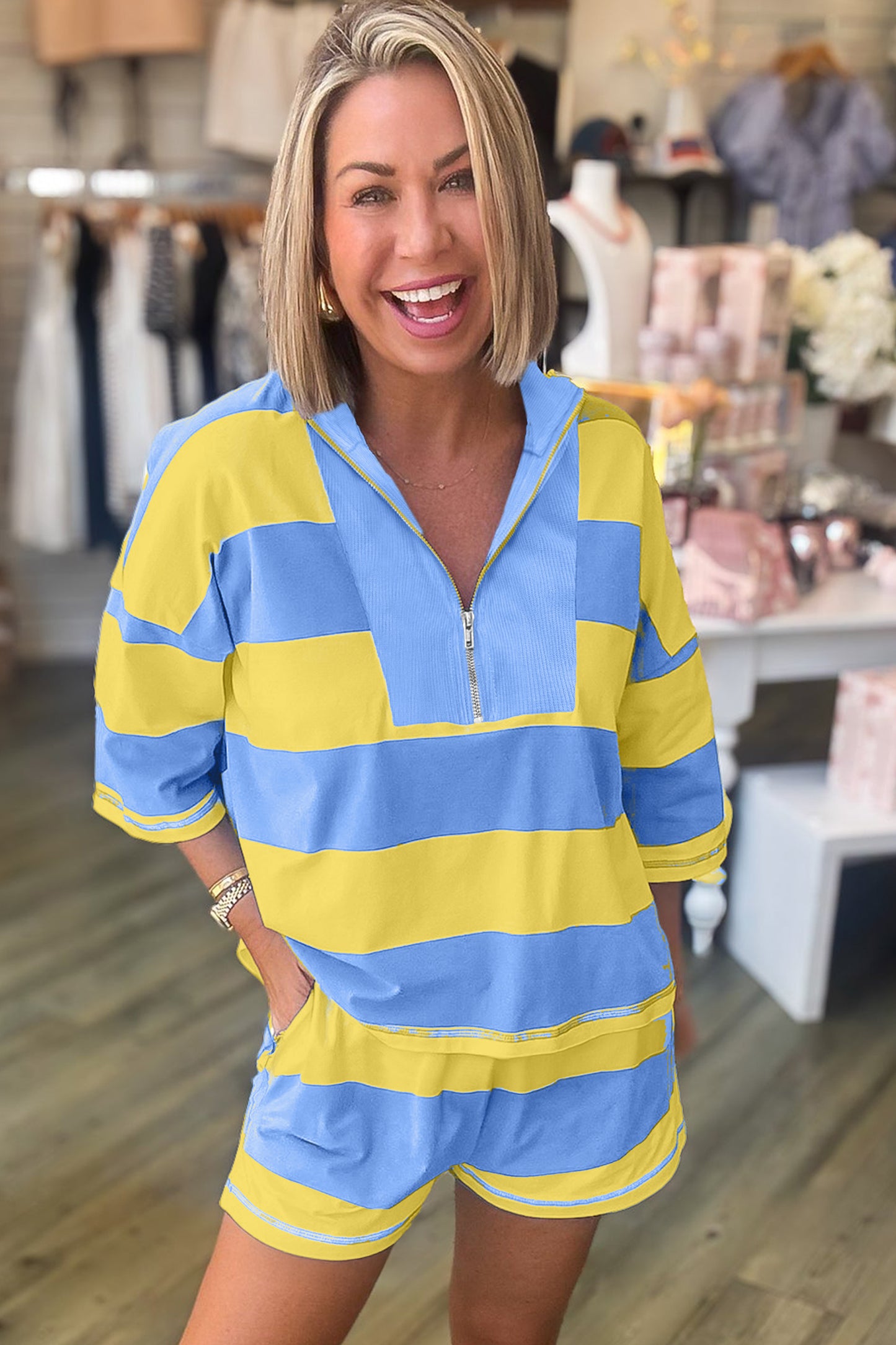 Half Zip Tee Two-Piece Set