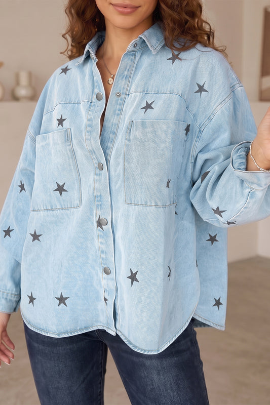 Blue Stars Oversized Denim Shirt