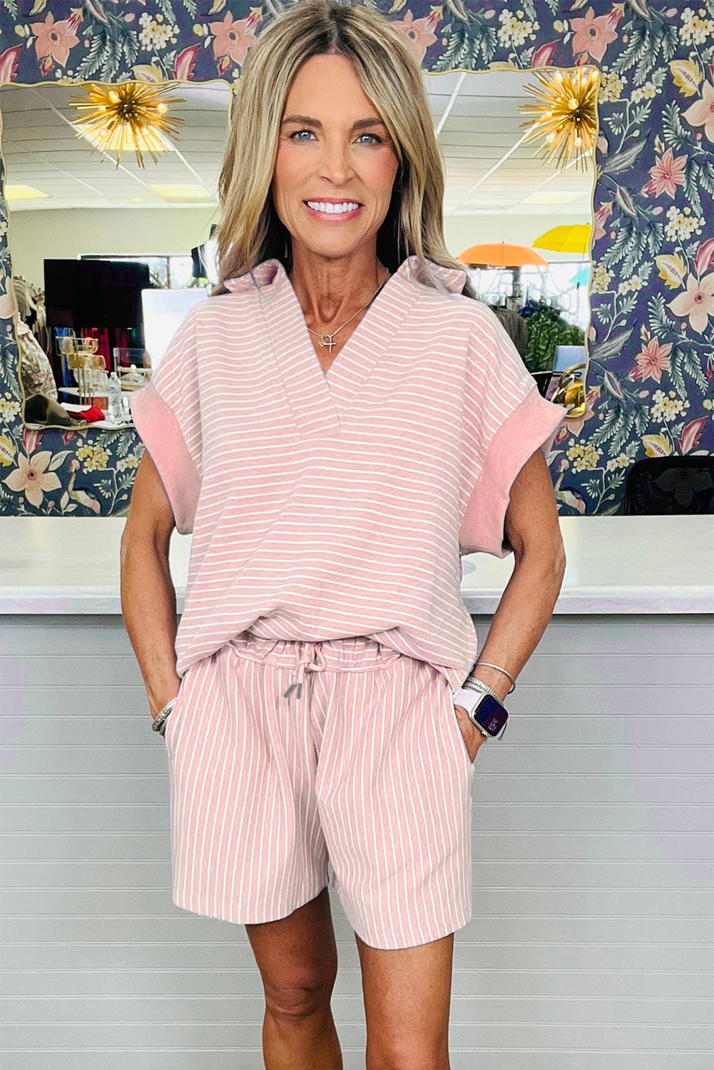 Stripe Dolman Sleeve Top & Shorts Set