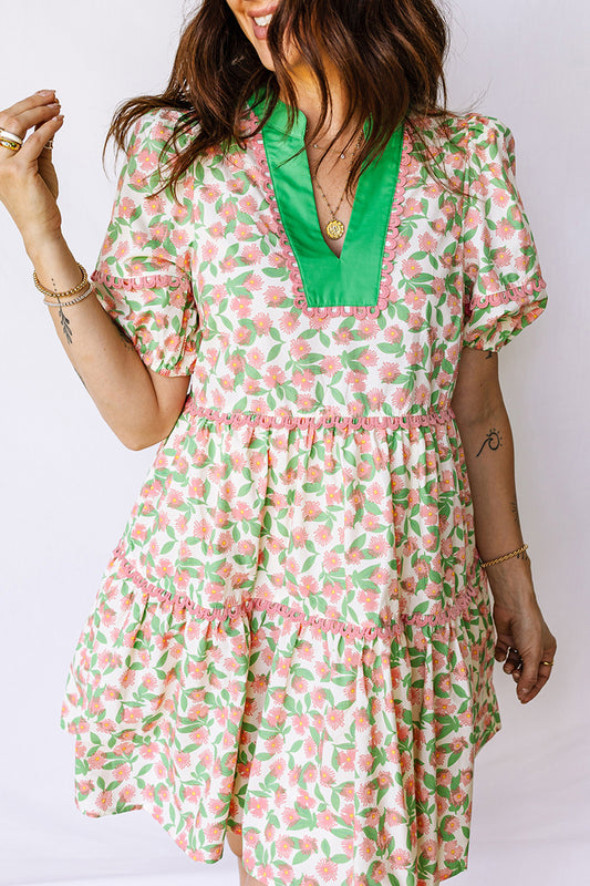 Floral Short Puff Sleeve Dress