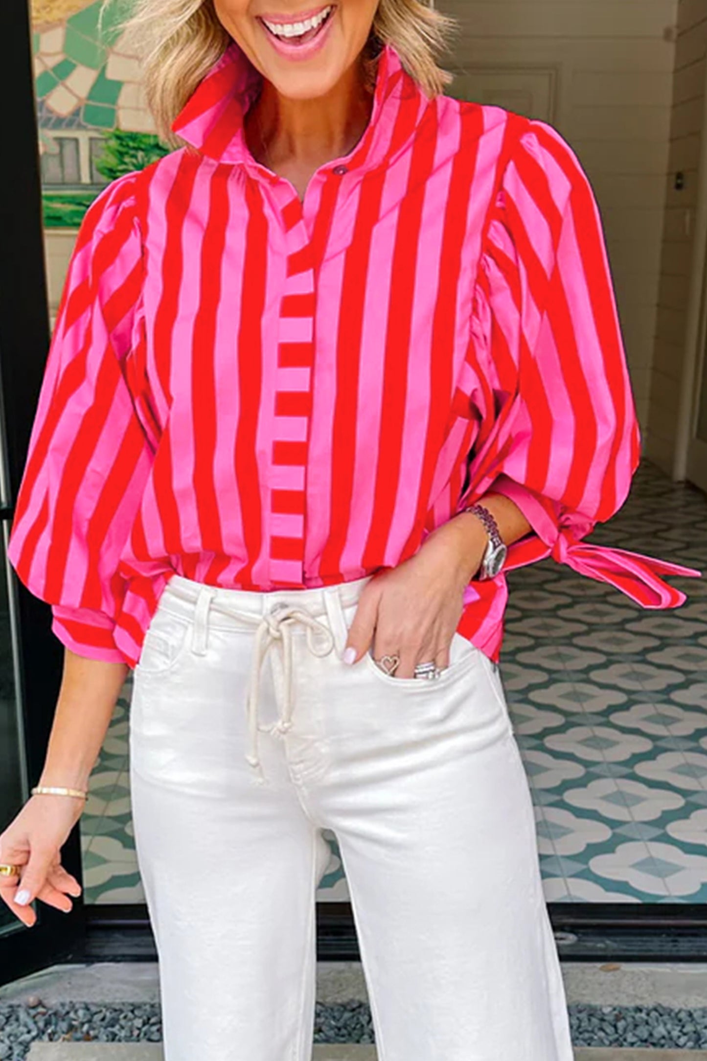 Stripe Puff Sleeve Shirt