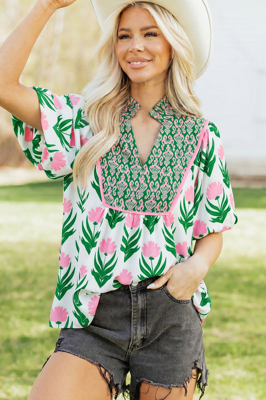 Green Floral Blouse