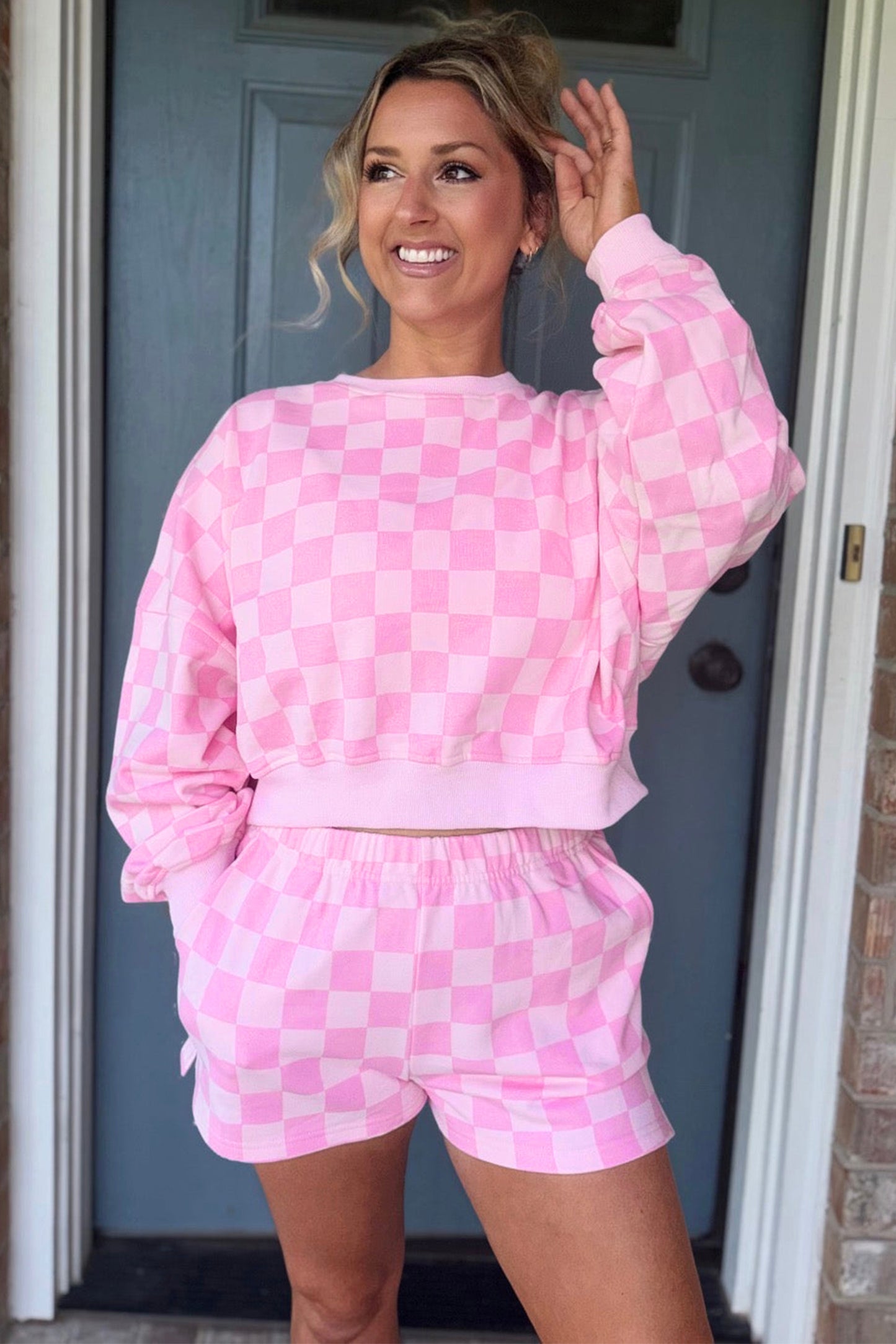Checkered Crop Top Shorts Set