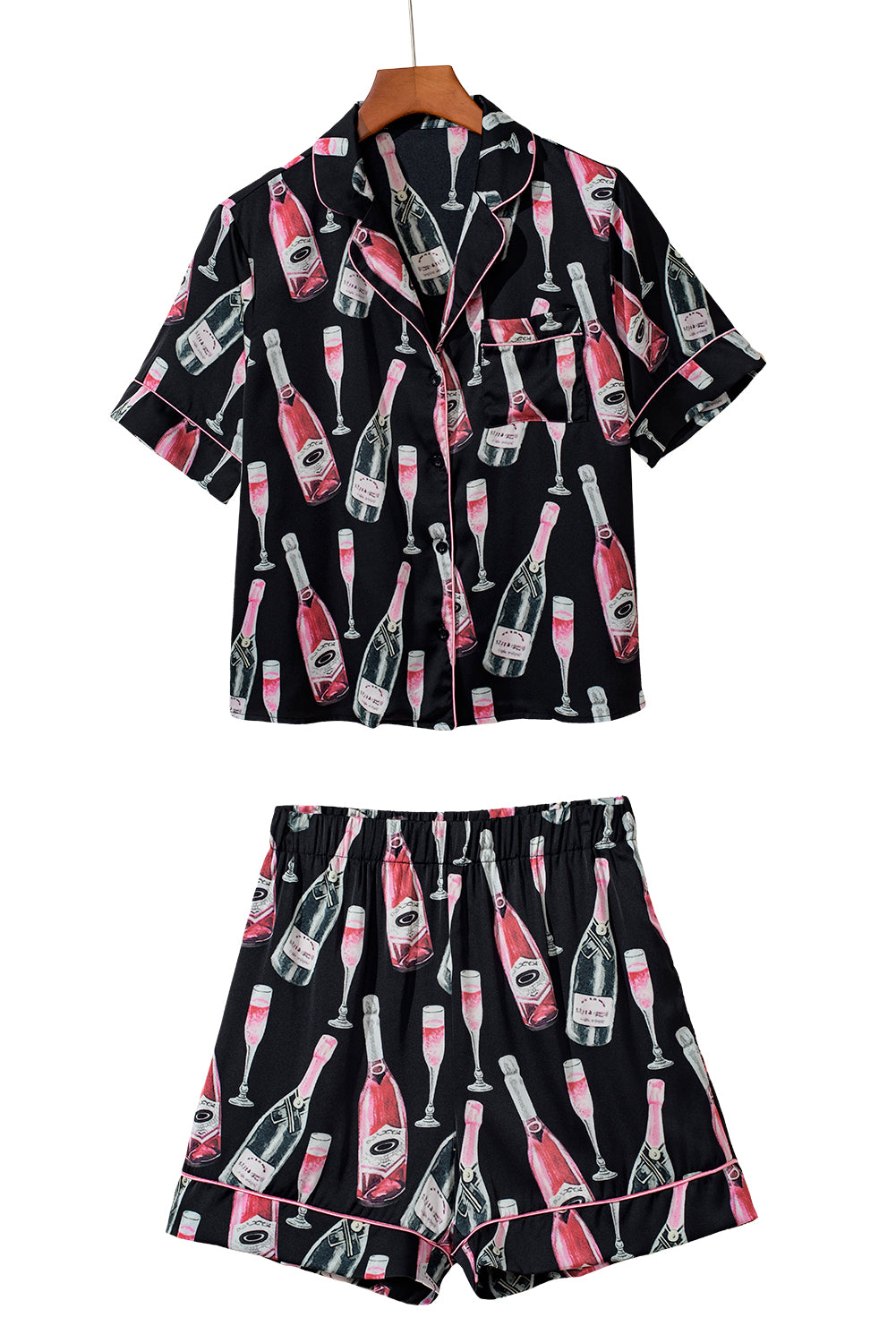 Black Champagne Print Pajamas Set