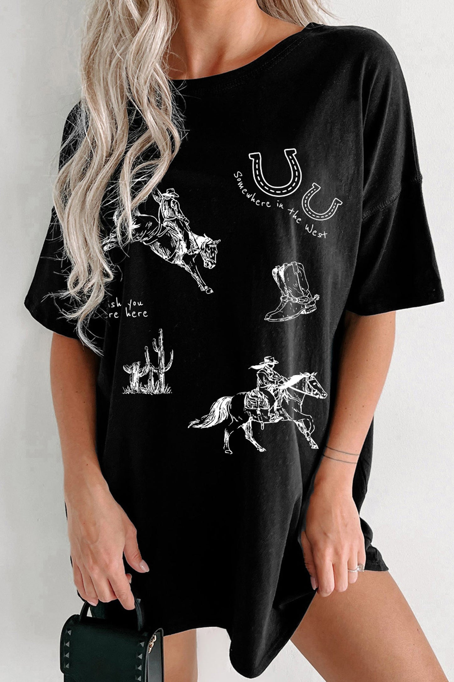 Black Western Cowboy Print Tee