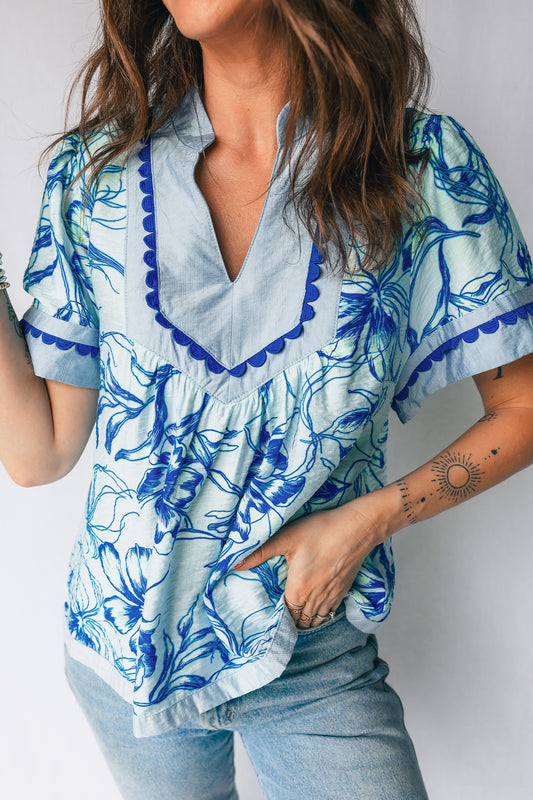 Blue Floral Ric Rac Trim Shirt