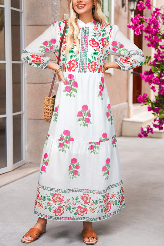 White Floral Tiered Maxi Dress