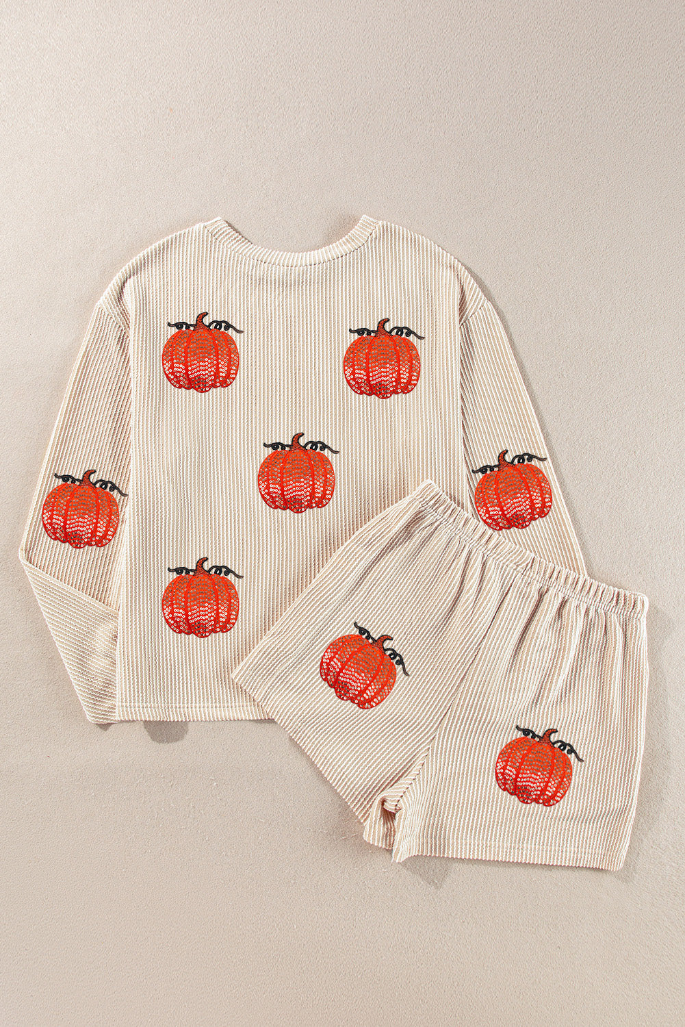 Sequin Pumpkin Pullover and Shorts Set